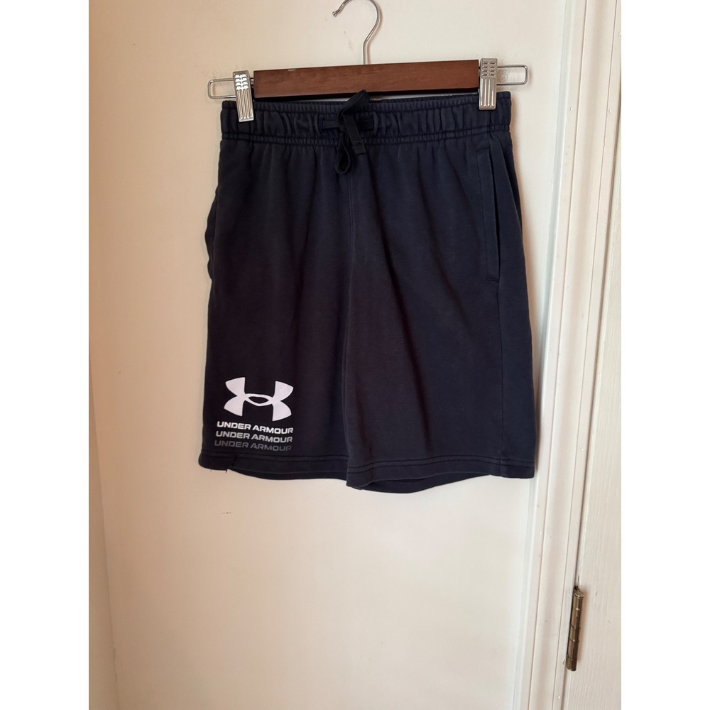 Under Armour Boys Black Rival Cotton Fleece Shorts Youth Medium YM Logo Athletic